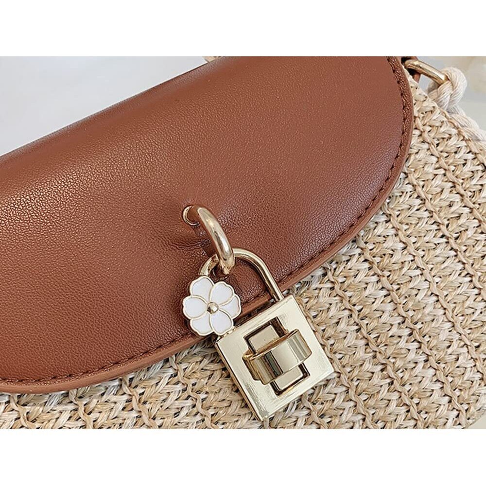 8870 Straw Crossbody Bag Hand Woven Shoulder Bag Leather Top Handle Small - Picture 8 of 8